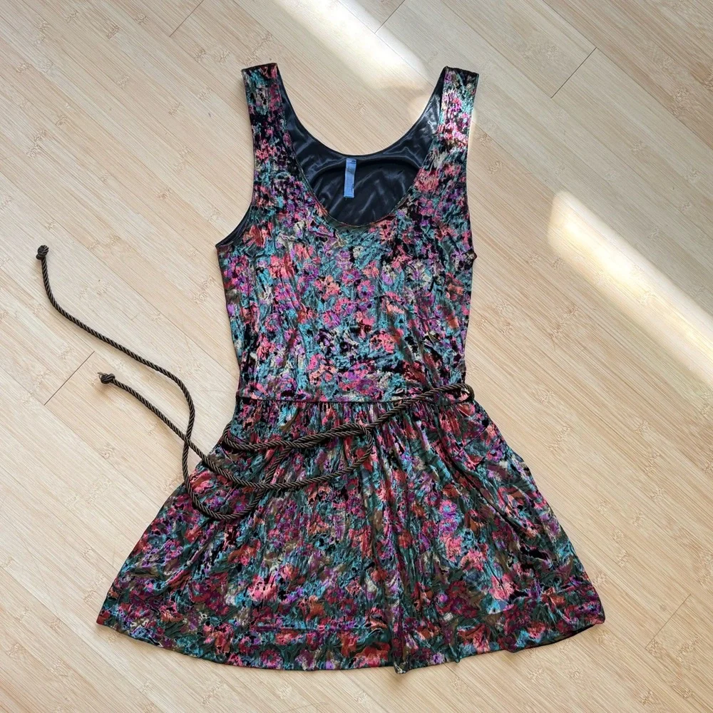 Free People Crushed Velvet Mini Dress with Belt - Picture 1 of 7